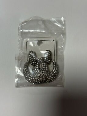 Rhinestone Pave Hoop Drop Earrings - Silver Sparkle